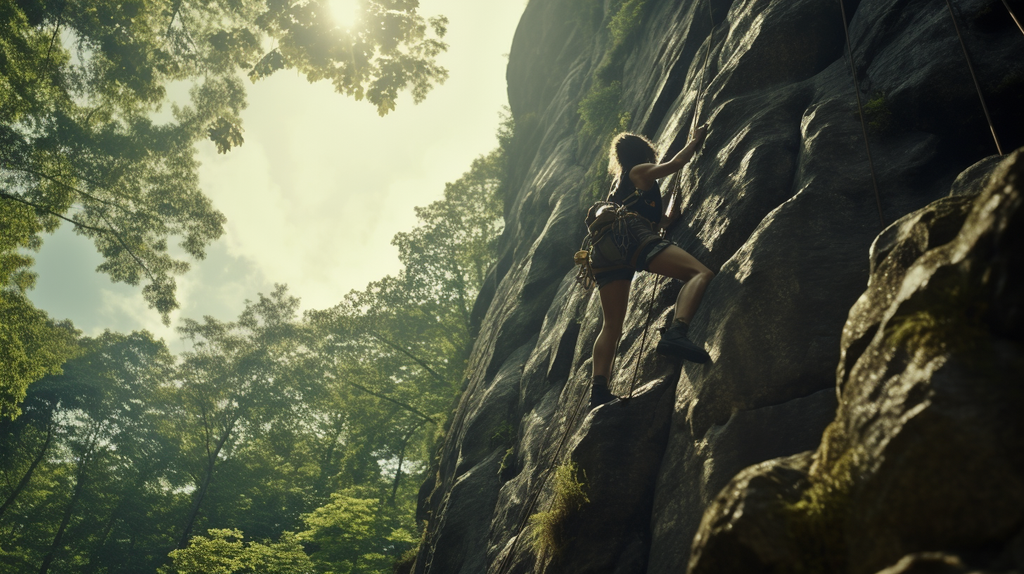 Ein Bild von einer Frau, die an einer Felswand klettert