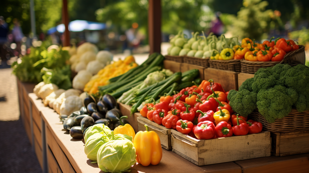 Ein Bild von einem Bauernmarkt mit frischen lokalen Produkten.