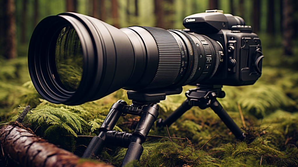 Ein beeindruckendes Bild einer professionellen Kamera mit einem hochwertigen Zoomobjektiv, perfekt für die Tierfotografie.