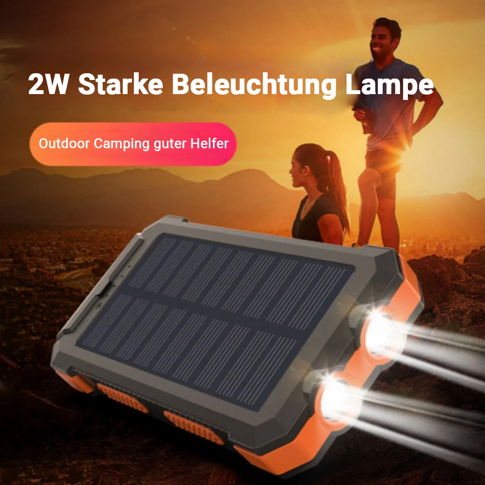 Premium Power Bank 20000mAh Solar Ladegerät | Tragbarer Externer Akku mit 5V Schnellaufladung und super heller