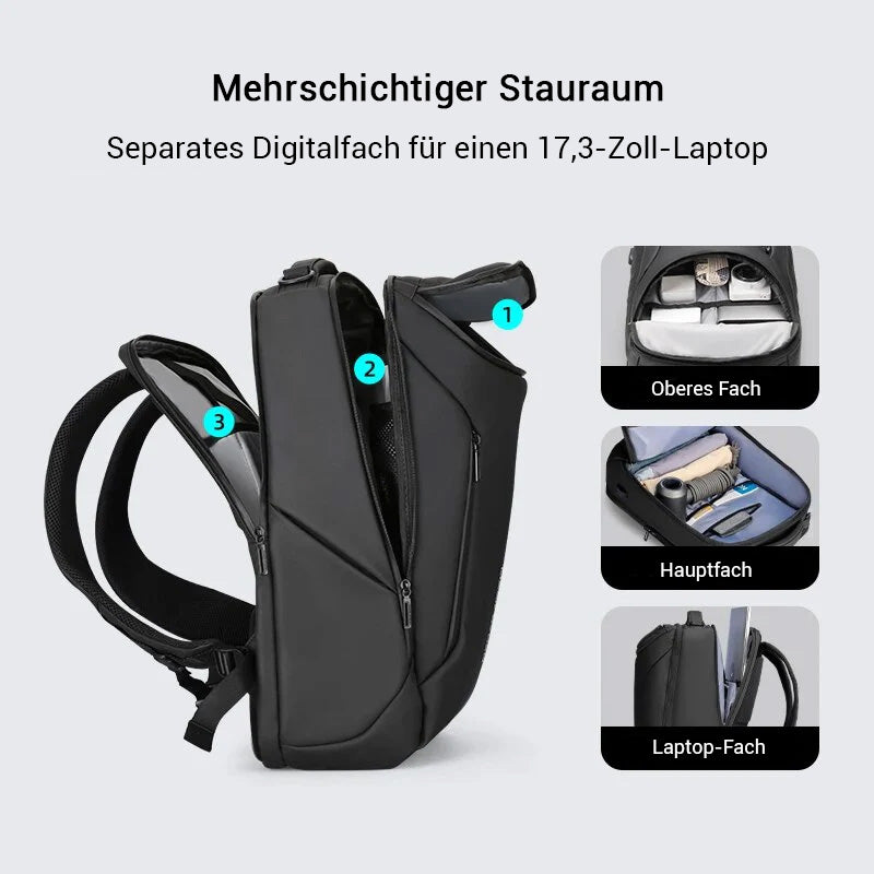 Premium Business-Rucksack für Männer: Wasserdichter Laptop-Rucksack mit USB-Aufladung, 17-Zoll-Laptopfach, ideal