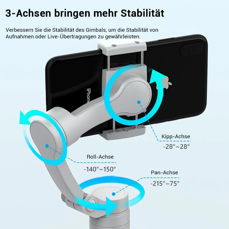 3-Achsen Faltbarer Handheld-Gimbal-Stabilisator Smartphones: Hochwertige Anti-Wackel Videoaufnahme | iPhone & Android Vlogs