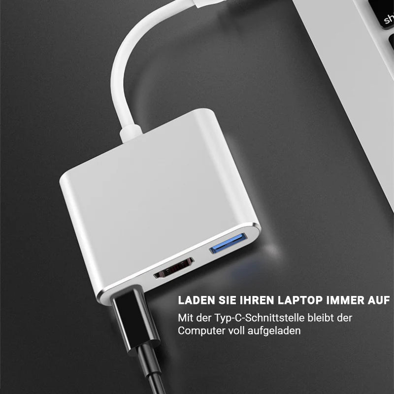 3-in-1 USB-C Hub Typ-C zu HDMI Splitter, Hochwertige USB 3.0 Dockingstation für MacBook AirPro, Samsung - USB-C zu HDMI Hub