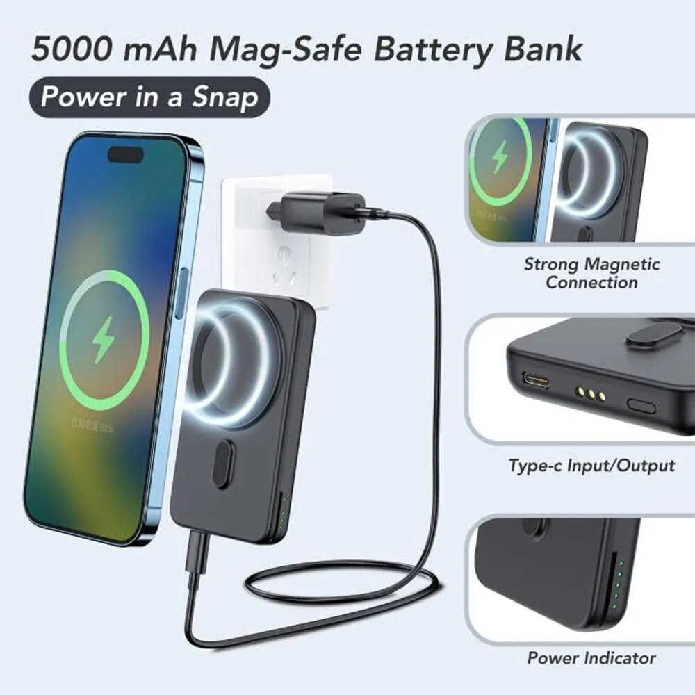 Magnetic Power Bank Charger Wireless Charging Station MagSafe External Battery Docking Station Apple iPhone Watch