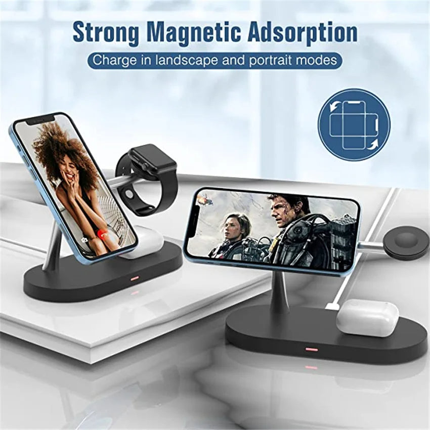 Magnetic Wireless Charging Stand for iPhone 15, 14, 13, 12 Pro Max, Apple Watch 9, 8, 7, AirPods with LED Light,