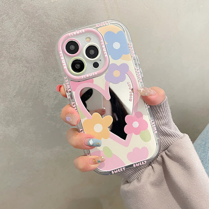 Premium Cute Love Heart Flower Mirror Design iPhone Case | MagSafe Case