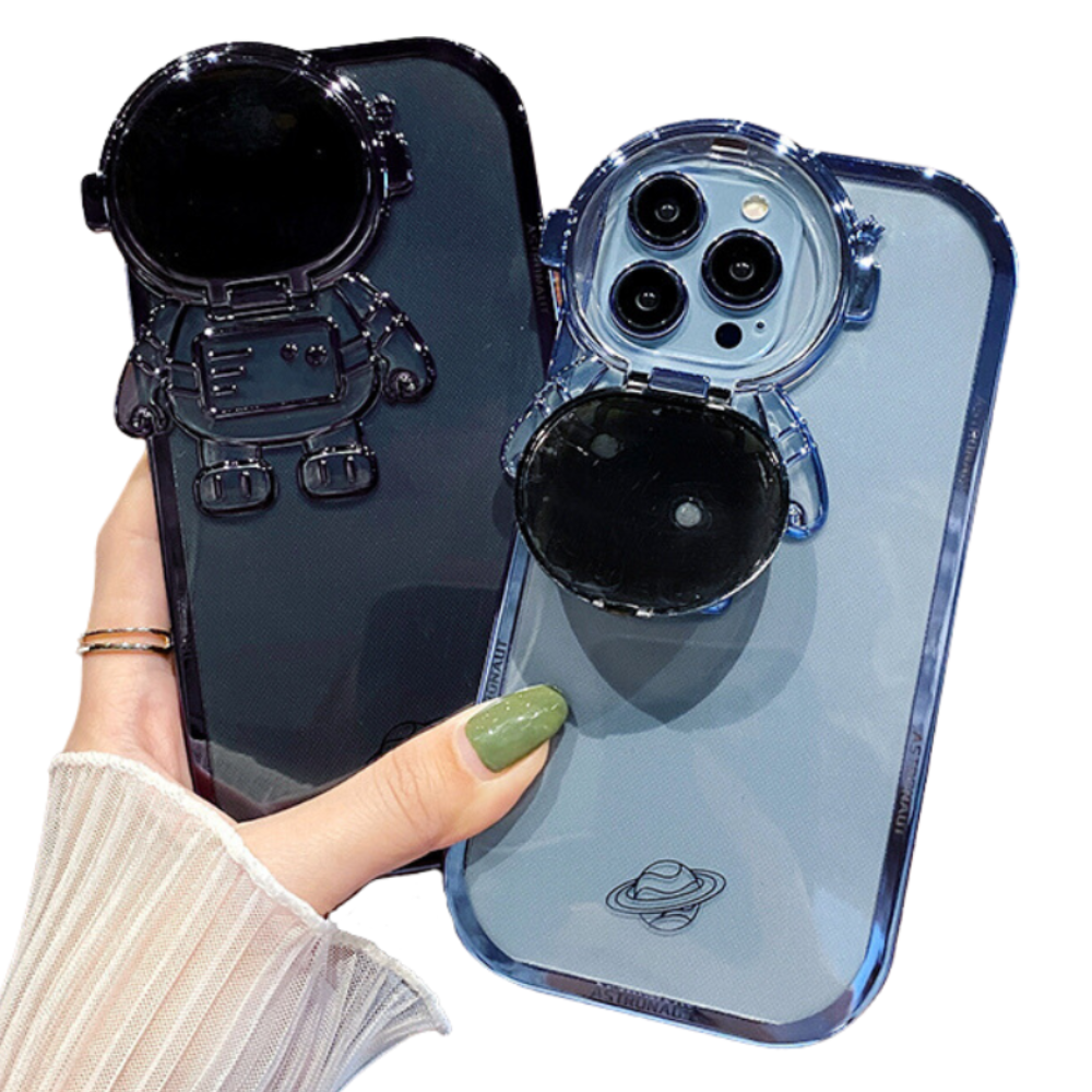 Astronaut Case with Glitter Film and Camera Lens Stand Protection | Premium Shock-Absorbing Soft TPU Back Cover for iPhone