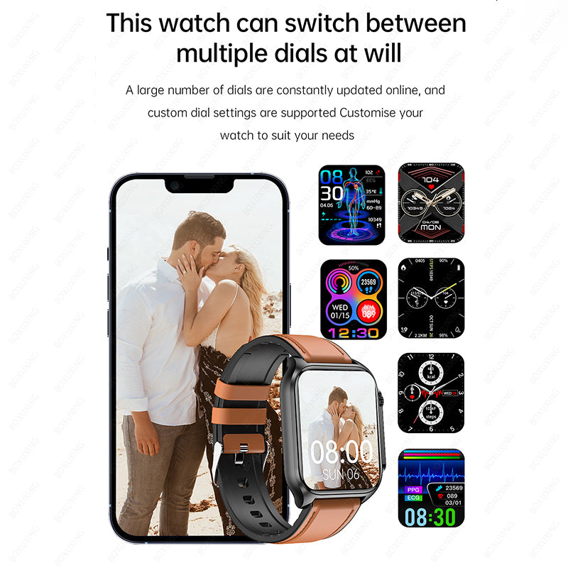 Premium Blood Sugar Smartwatch for Men with AI Voice Assistant, Bluetooth Call, Automatic Infrared Blood Oxygen Measurement