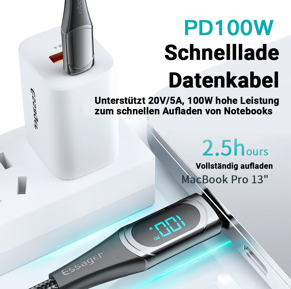 Premium Essager USB Typ C zu USB C Kabel 100W5A PD Schnelllade-Ladegerät Draht für MacBook Xiaomi Samsung, 2M Typ-C USBC Kabel