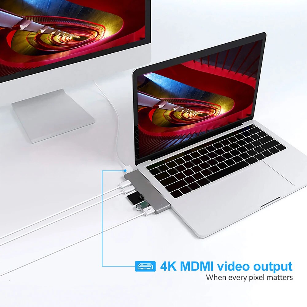 USB 3.1 Type-C Hub to HDMI Adapter 4k Thunderbolt 3 USB C Hub 3.0 TF SD Reader PD for | MacBook Air Pro M3 M2 M1 Chip