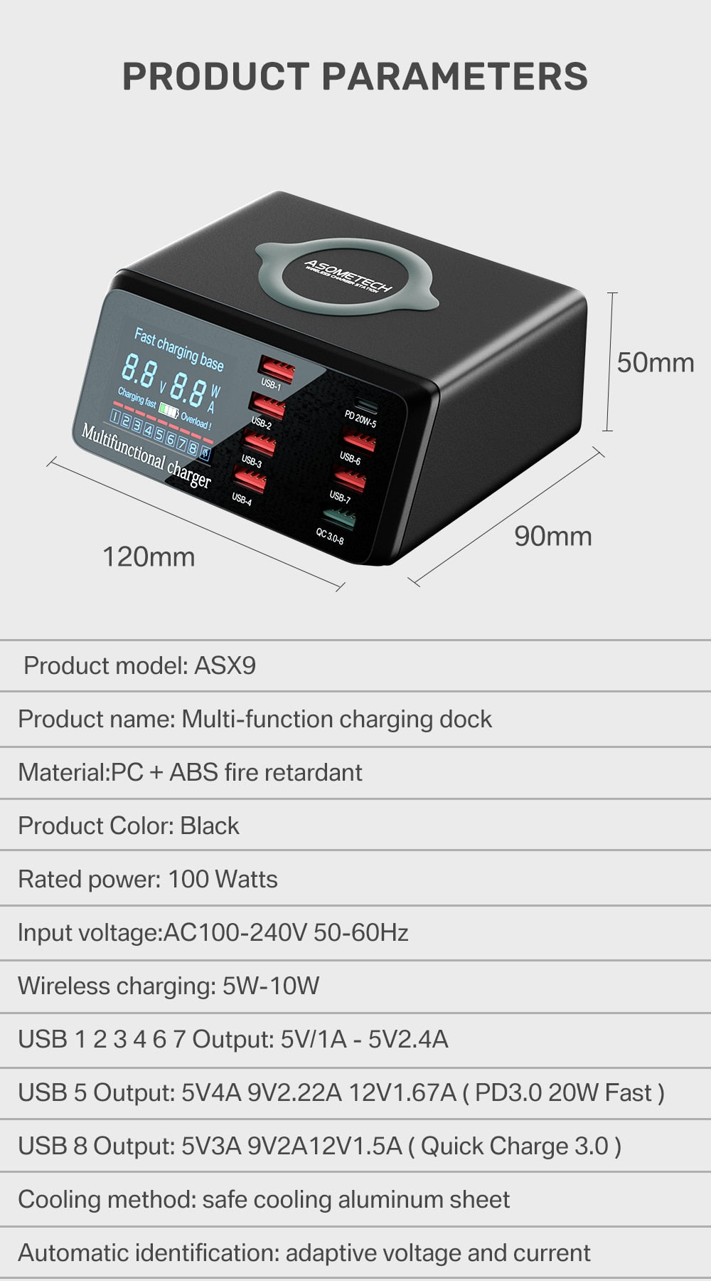 Charging Station Wireless Fast Charger Digital Screen | Docking Station for iPhone, Samsung, Android, Mobile Phones, Tablets