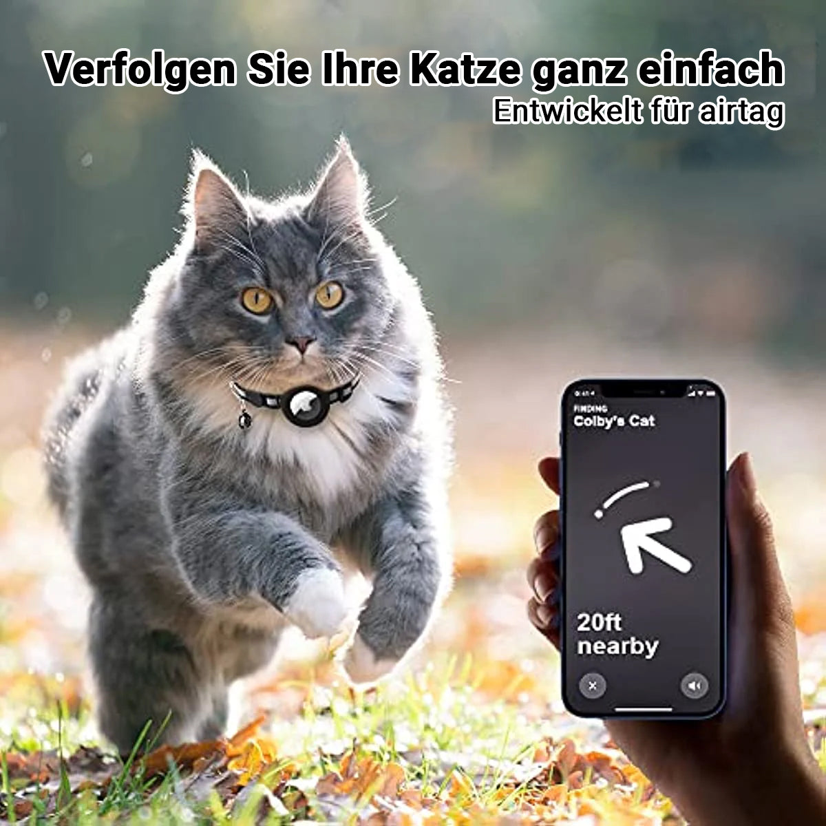 Premium Abnehmbares AirTag Hülle & Case Katzenhalsband: Reflektierendes Cover mit Apple AirTag-Halterung | Glocke