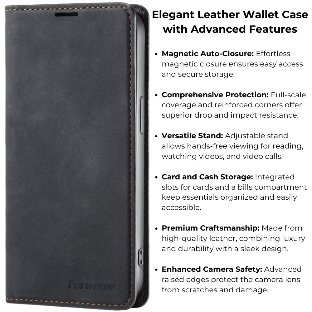 Wallet iPhone Flip Case | Luxury Business Wallet - Shockproof Leather - Card Slot - Stand Function - Apple iPhone