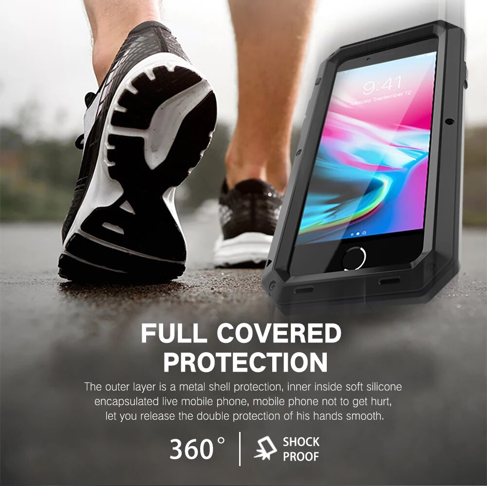 Armor Apple iPhone Case | Metal Shockproof Full Aluminum Cover | Screen, Lens Protection, Waterproof & Tempered Glass