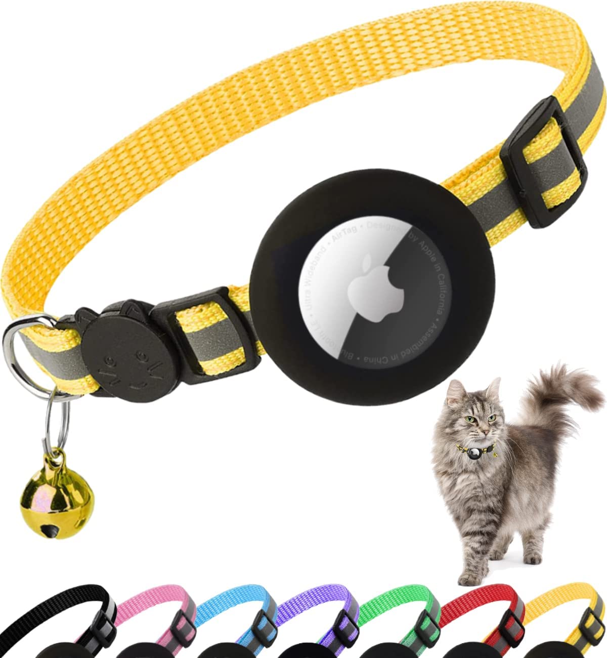 Premium Detachable AirTag Case & Collar for Cats: Reflective Cover with Apple AirTag Holder | Bell