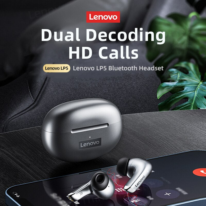 New Lenovo LP5 Wireless Premium Bluetooth Earphones: HiFi Music Headphones for Sports, Waterproof Headset with Microphone