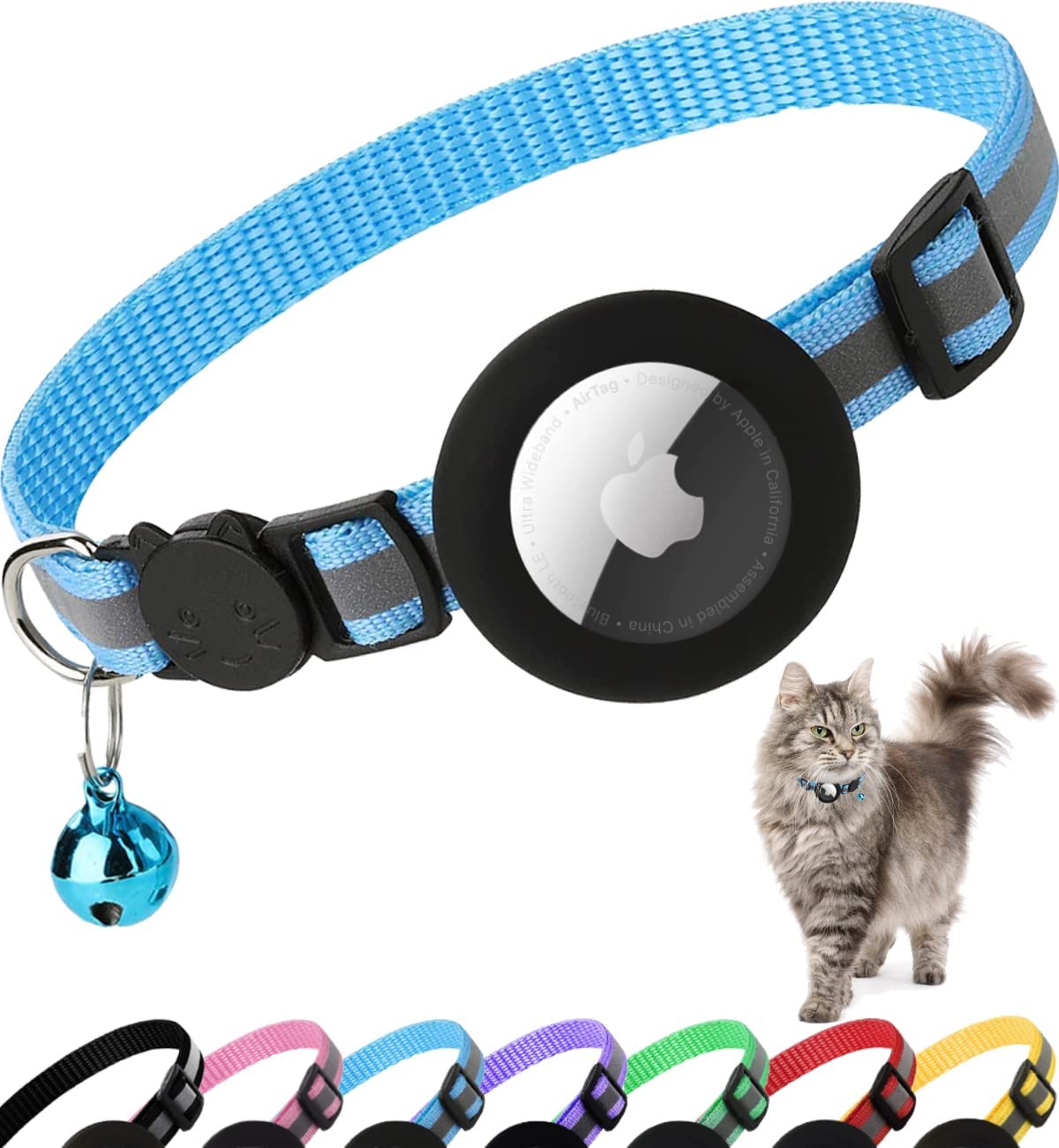 Premium Detachable AirTag Case & Collar for Cats: Reflective Cover with Apple AirTag Holder | Bell