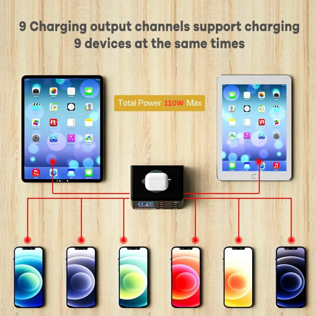 Charging Station Wireless Fast Charger Digital Screen | Docking Station for iPhone, Samsung, Android, Mobile Phones, Tablets