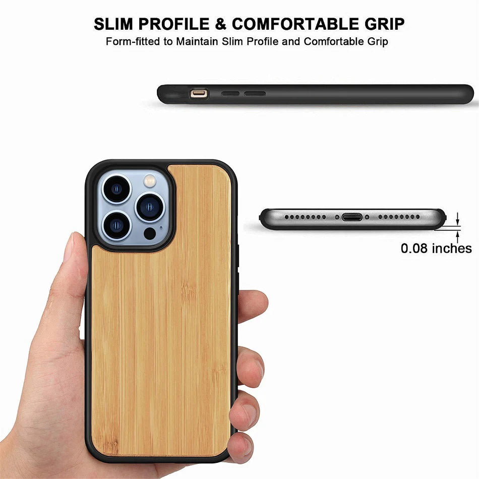 Premium Solid Wood Bamboo Shockproof Hardcover Luxury iPhone Case | MagSafe Case with 360-Degree Protection & Camera Lens Cover for Apple iPhone 15/14/13/12 Pro Max, Plus, Mini Cover | Armor Case & Bumper Cover Phone Case | High-Quality Protective Cover