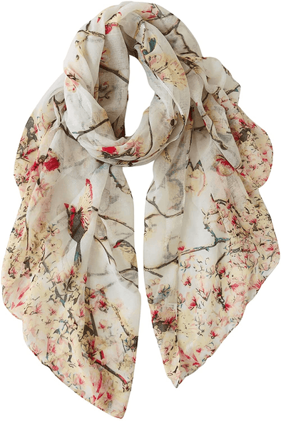 We Love Hummingbirds Beautiful Floral Hummingbird Silk Scarf Beige