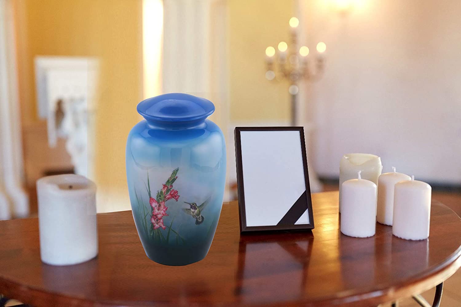 Hand Painted Solid Metal Adult Cremation Urn with Free Velvet Bag