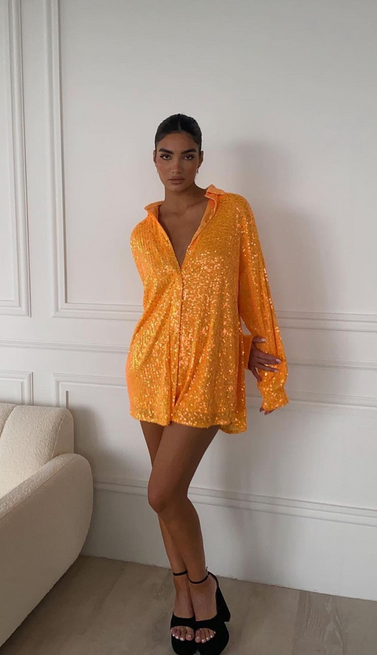 Orange Sequin Jersey Dress