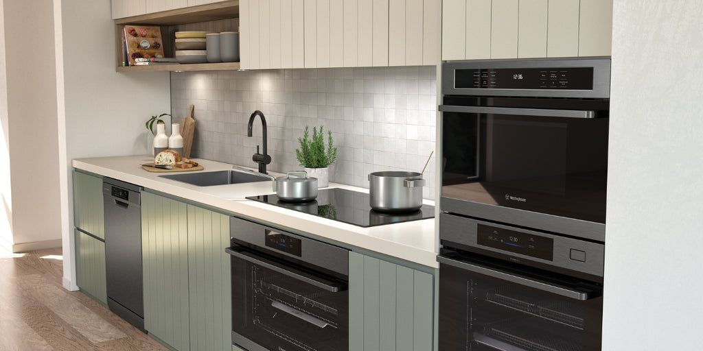 new westinghouse cooking double ovens, cooktop and rangehood