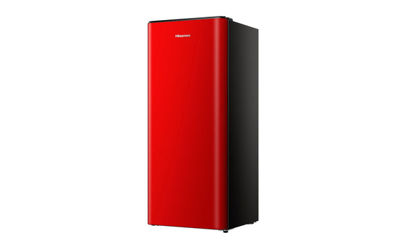 hisense red bar fridge front angle view