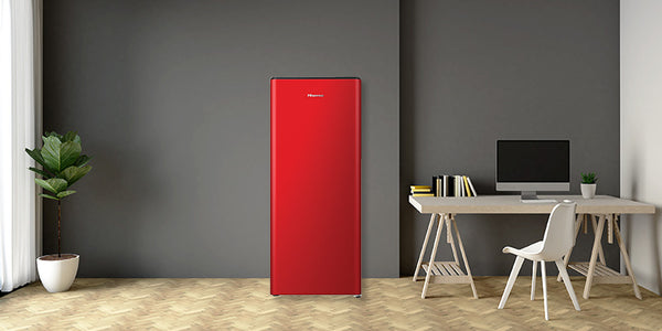 a red hisense bar fridge is a good option for the home office