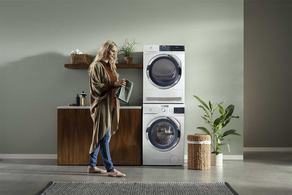 heat pump dryer stacked on a front load washer