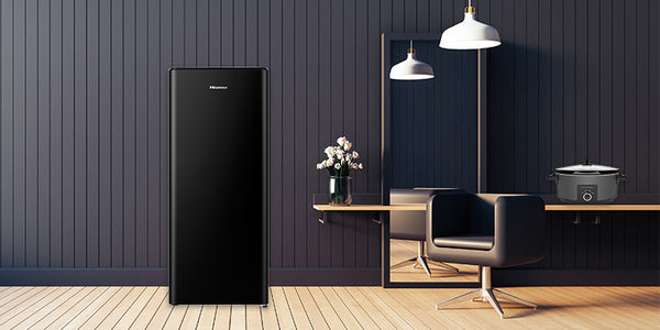a hisense bar fridge in black could be a good option for a small business owner like a hair salon