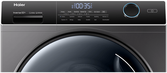 haier front load washer control panel close up