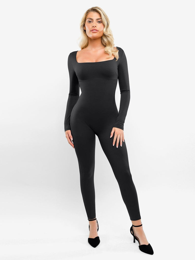 Hairwilly Women's Long Sleeve Bodysuit Shapewear for Women Square Neck  Jumpsuit at  Women's Clothing store
