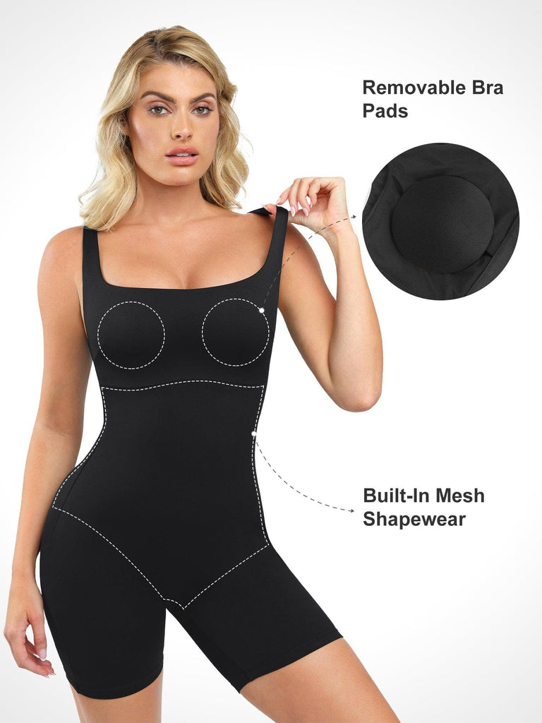 Buy Popilush Shaper Workout Jumpsuit for Women - Built In Shapewear  Sleeveless Bodysuit for Women Square Neck Sports Romper