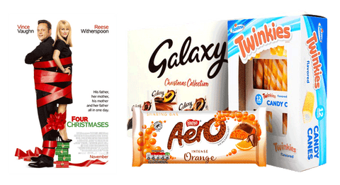 four christmases-galaxy chocolate-candy cane-aero bar-movie night snacks