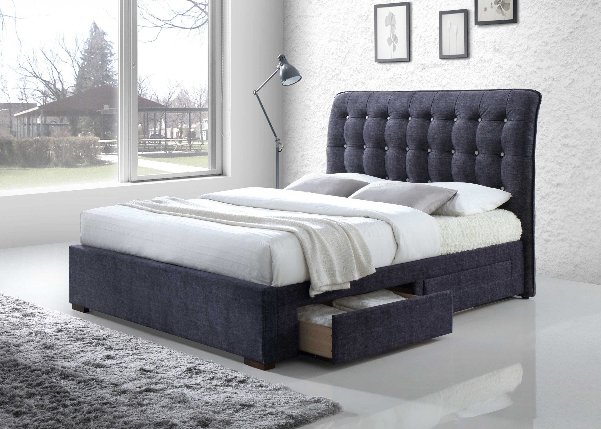 Dark Gray Fabric King Bed With Storage