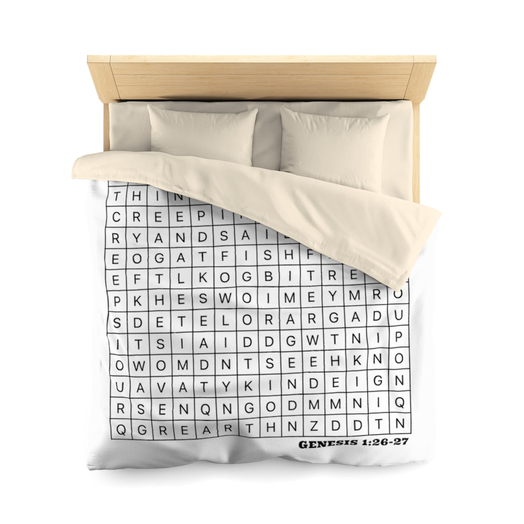 Uniquely You Duvet Cover, White and Black Genesis 1:26-27 Word Art