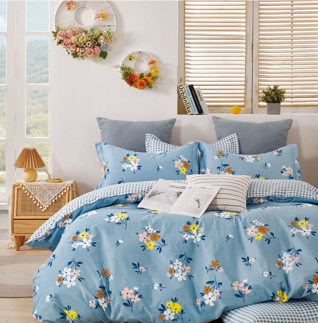 Quinn Blue Floral 100% Cotton Comforter Set