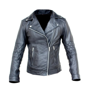 Women's Zip-Up Real Black Leather Quilted Diamond Motorcycle Jacket - Jildleather