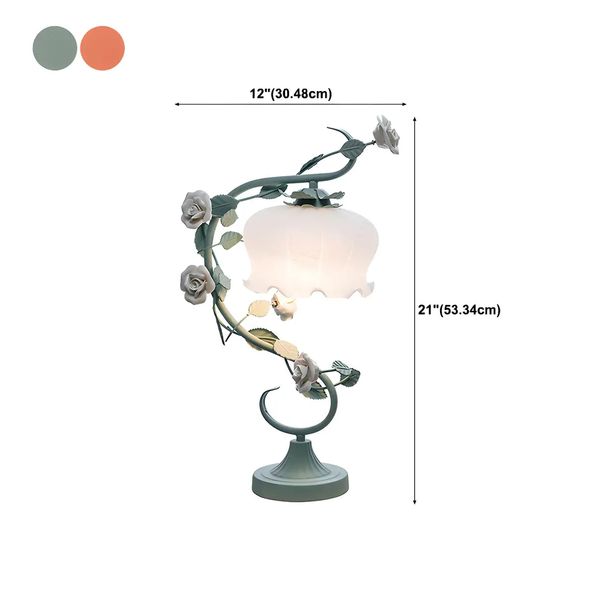 Artistic Elegant Rose Glass Shade Metal Base Table Lamp Zawala #size