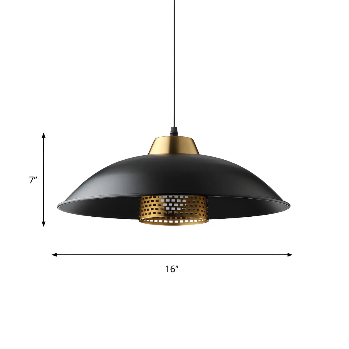 Industrial Black Dome Brass Mesh Screen Pendant Light Zawala #size