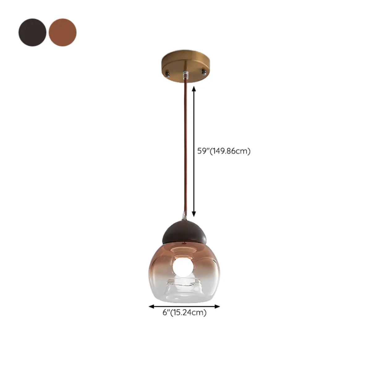 ZOWALA - Modern Amber Glass Dome Wood Globe Pendant Light #size