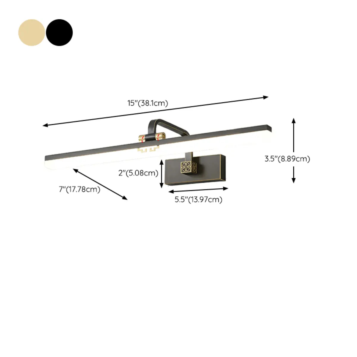 Modern Rectangle Brass Vanity Bathroom LED Light Zawala #size