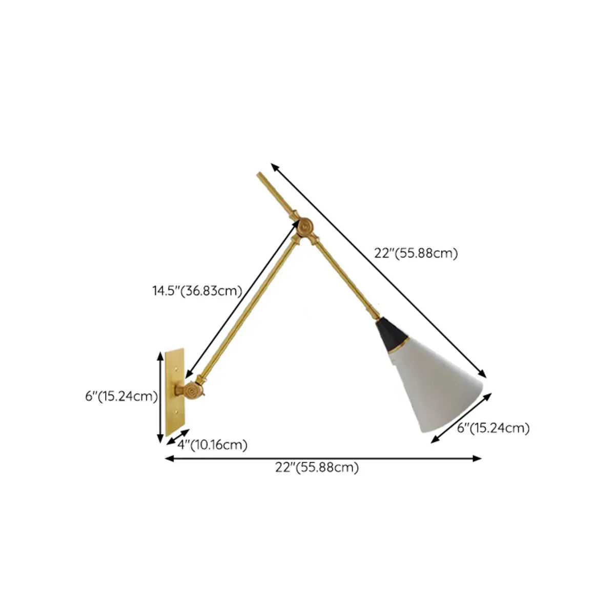 Adjustable Gold Cone Swing Arm LED Wall Sconce Zawala #size