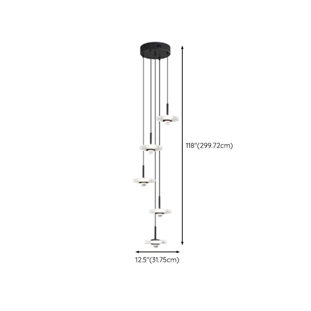 ZOWALA - Modern Staircase Clear Acrylic Spiral LED Pendant Light #size