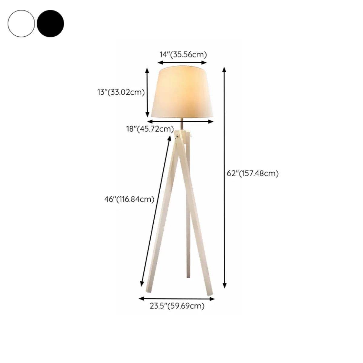 White Barrel Modern Tripod Wooden LED Floor Lamp Zawala #size