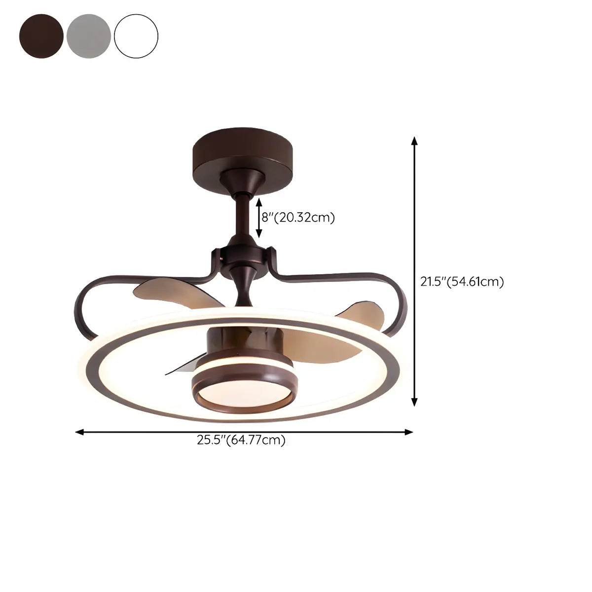 ZOWALA - Nordic Coffee Ring Ceiling Fan with LED Light #size