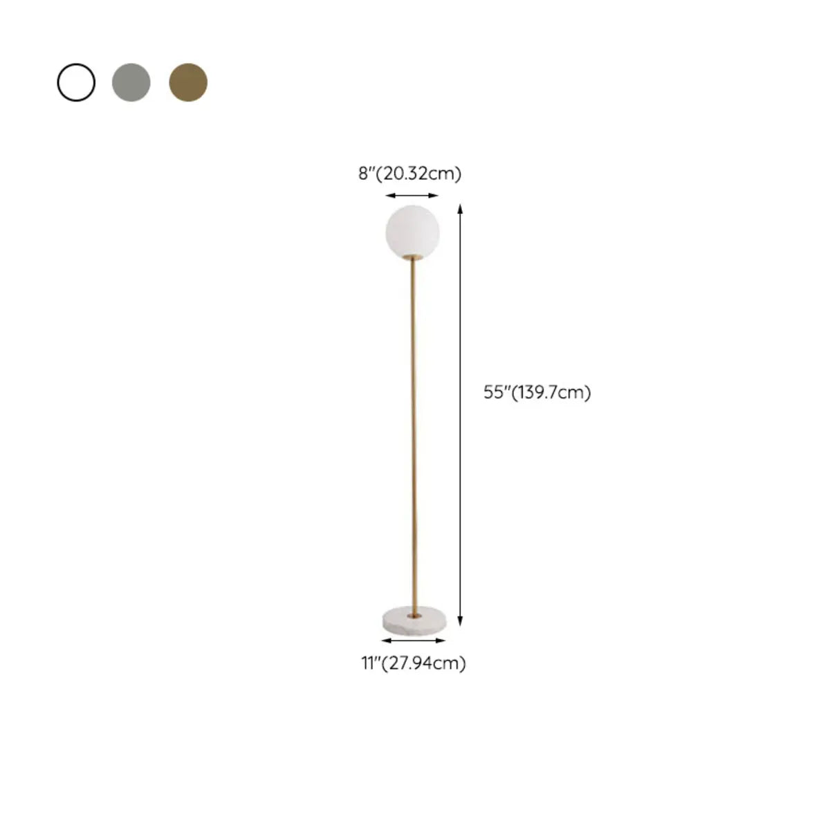 ZOWALA - Globe Modern Standing Marble Base Gold Floor Lamp #size