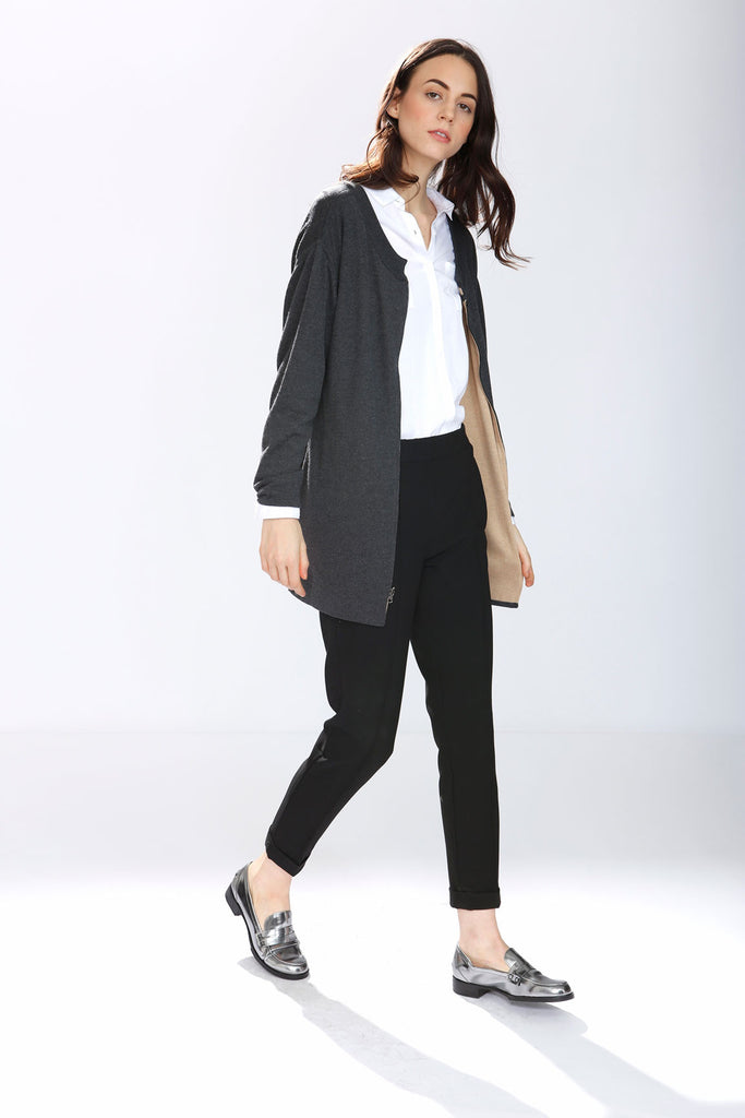 Alex Reversible Silk/cashmere pullover/cardigan- Charcoal/Camel – Jia ...