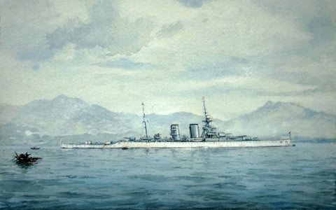 HMS Hawkins on China Station by Eric Tufnell (b.1888 d.1978)